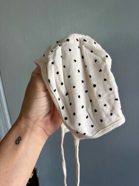 Petite Soul Kids Cotton Bonnet in Cream with Black Polka Dots